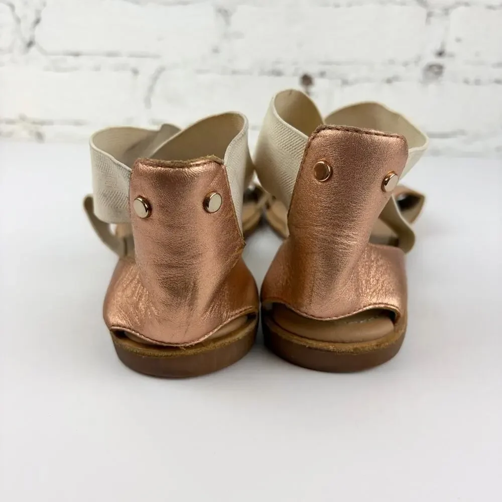 Sorel Ella Rose Gold Leather Elastic Ankle Strap Crisscross Sandals 8